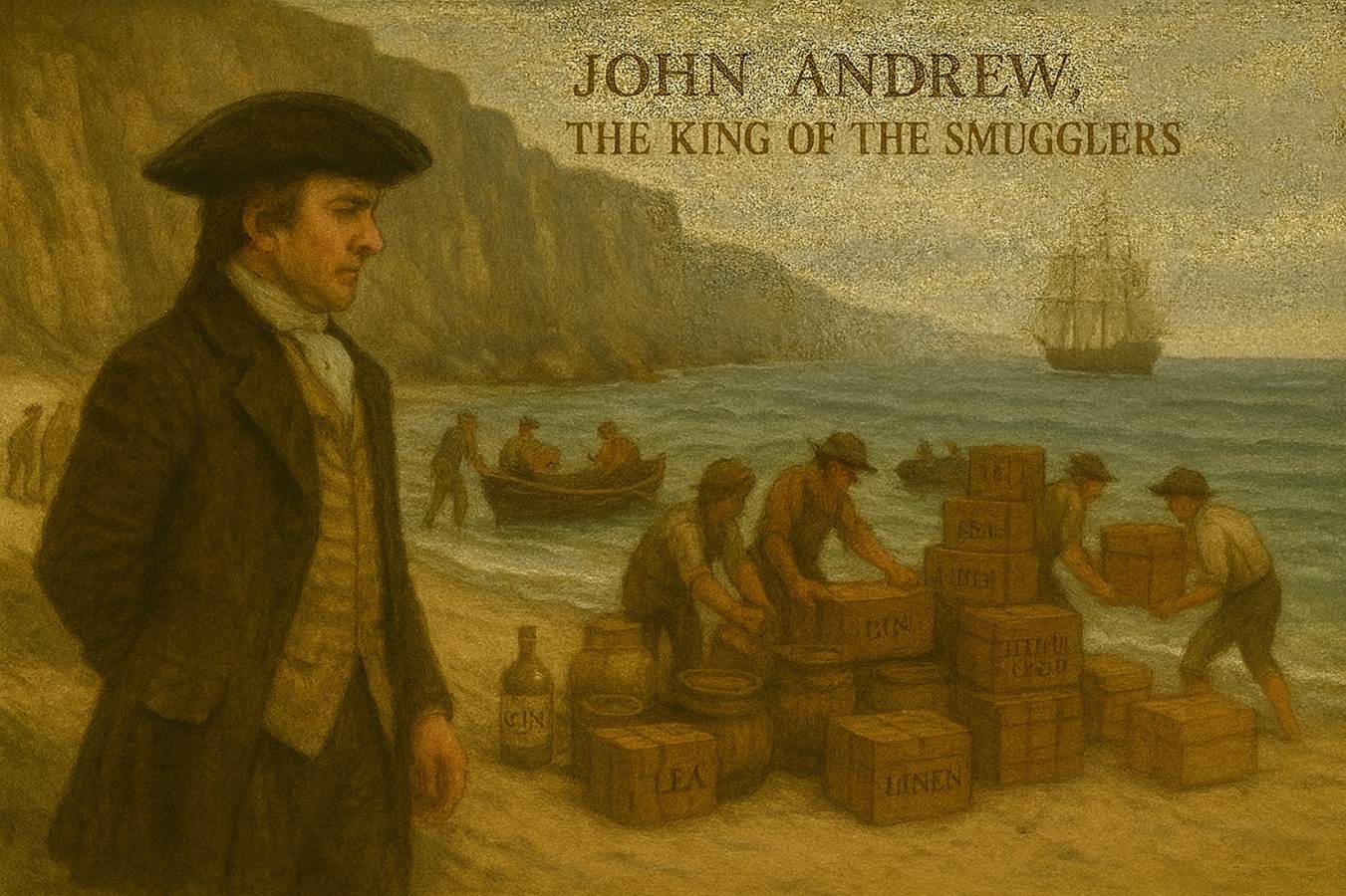 A painting of a person standing on a beach with a group of men in a hat
AI-generated content may be incorrect.