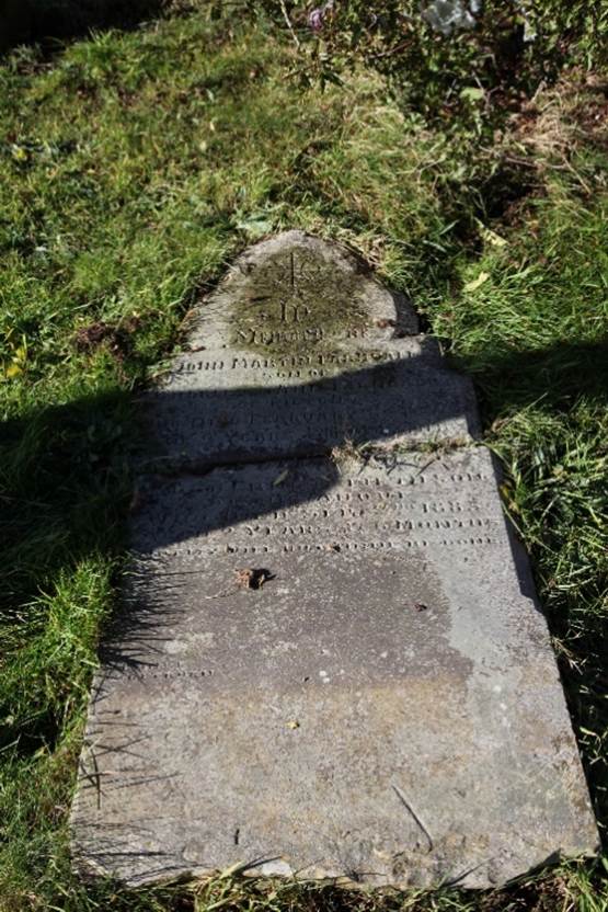 A tombstone in the grass
Description automatically generated