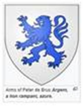 A blue lion on a white shield
Description automatically generated