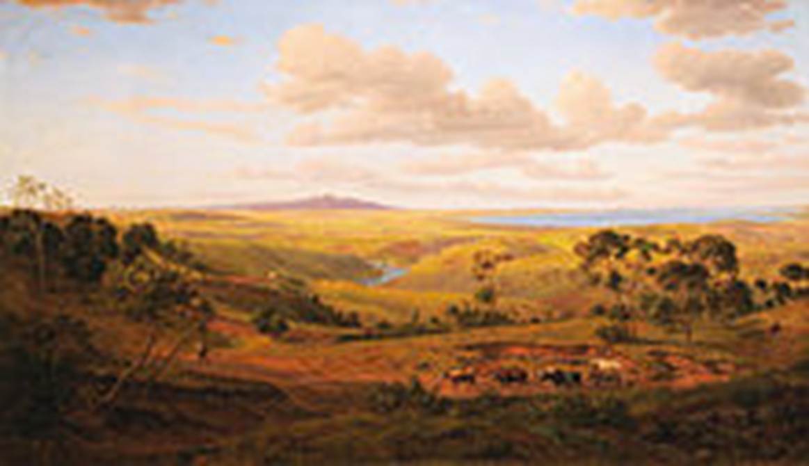 A landscape with trees and a river
Description automatically generated