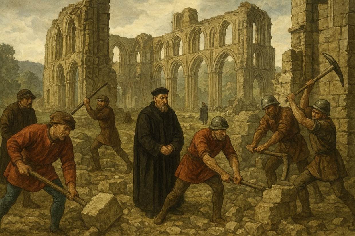 A group of men working in ruins
AI-generated content may be incorrect.